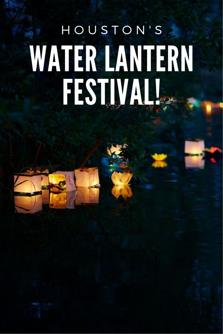 pin showing the post title at the top and images of floating water lanterns on the bottom. 